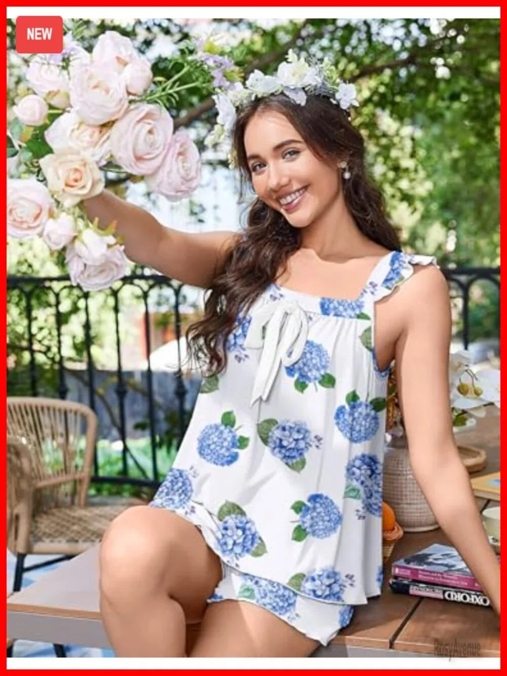 2 Piece Pajama Set with Ruffle Tank and Shorts